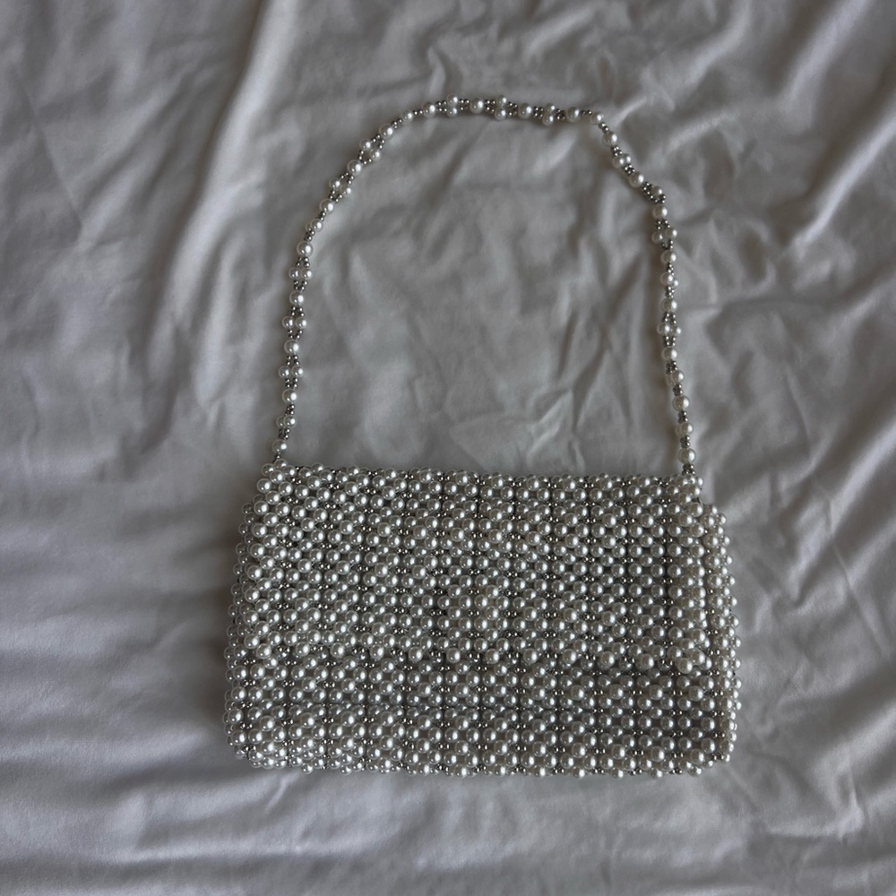 Zara Silver Pearl-Embellished Clutch